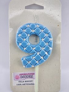 Vela de Biscuit nº 9 - Azul com Branco