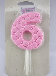 Vela de Biscuit nº 6 - Rosa com Perola