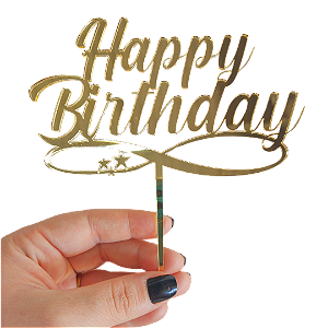 Topo de Bolo Acrílico Happy Birthday Dourado