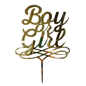 Topo de Bolo Acrílico Boy or Girl Dourado