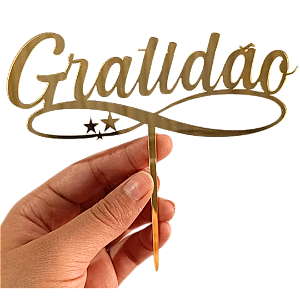 Topo de Bolo Acrílico Gratidão Dourado