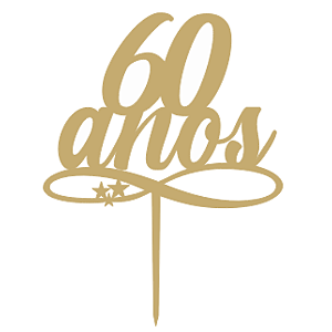 Topo de Bolo Acrílico 60 anos Dourado