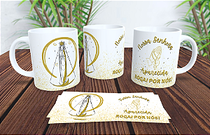 1 Caneca Porcelana 325ml Branca - Nosa Senhora Dourada
