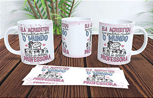 1 Caneca Porcelana 325ml Branca - Professor Mudar Mundo