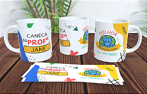 1 Caneca Porcelana 325ml Branca - Melhor Professor(a) Nome
