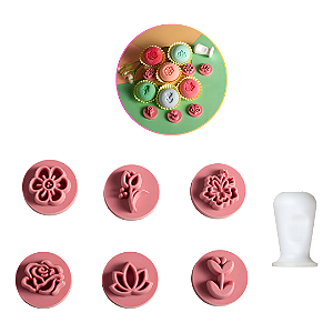 Kit Carimbos Flores Rosa Bebê - 7 Pc