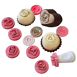 Kit Carimbos Ursinhos Rosa Bebê - 7 Pc