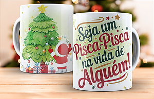 1 Caneca Porcelana 325ml Branca - Natal - Pisca Pisca