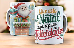 1 Caneca Porcelana 325ml Branca - Natal - Repleto de Felicidades