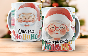 1 Caneca Porcelana 325ml Branca - Natal - Ho Ho Ho