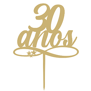 Topo de Bolo Acrílico 30 anos Dourado
