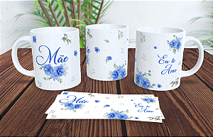 1 Caneca Porcelana 325ml Branca - Mãe Eu te Amo Azul
