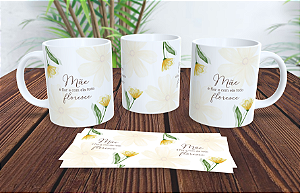 1 Caneca Porcelana 325ml Branca - Mãe Flor Floresce