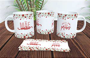 1 Caneca Porcelana 325ml Branca - Mãe Feliz Dia das Mães