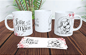 1 Caneca Porcelana 325ml Branca - Mãe Filho Feliz Dia das Mães