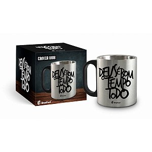 CANECA METAL INOX - DEUS E BOM O TEMPO TODO