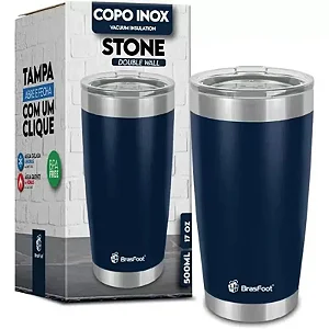 Copo Térmico Stone 500 ml com tampa Azul Escuro - Brasfoot