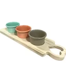 Bandeja MDF p/ Petiscos Com 3 Potes Cores - Redar Alumínio