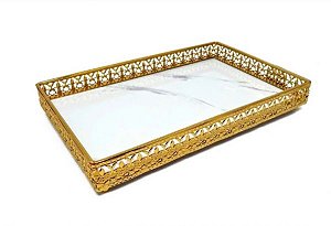 Bandeja Marmorizada Decorativa Dourada Cozinha Lavabo Sala 27x17cm - Tokyo Design