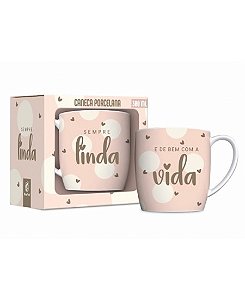 CANECA PORCELANA URBAN 300ML - SEMPRE LINDA CORACAO