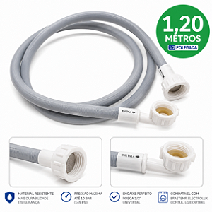 Mangueira de Entrada de Água Máquina de Lavar 1,20m Universal 1/2" Anti-Rompimento | Brastemp, Electrolux, Consul, LG