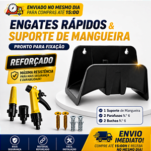 Kit Suporte de Mangueira de Parede Reforçado + Esguicho, Engates e Fixação | Máxima Resistência