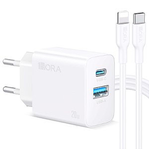 Carregador 20W Duas Portas (USB 18W + C 20W) + Cabo de Dados C Para Lightning - Branco - GAR163