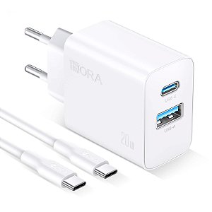 Carregador 20W Duas Portas (USB 18W + C 20W) + Cabo de Dados C Para C - Branco - GAR162