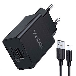Carregador 5V 2.4A 12W + Cabo de Dados V8 1 Metro - Preto - GAR124