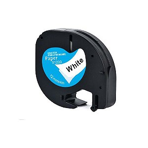 Fita Compatível Dymo Letratag Papel 91200 Branca Letra Preta 12mm