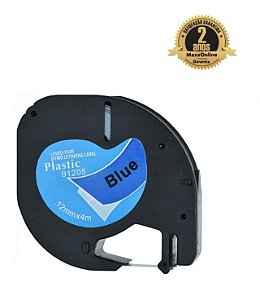 Fita Compatível Dymo Letratag 91205 Azul Letra Preta 12mm