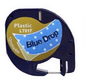 Fita Compatível Dymo Letratag LT017 Azul Bolinhas Branca Letra Preta 12mm