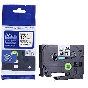 Fita Flexível Compatível Brother Tz Tze FX231 Branca Letra Preta 12mm