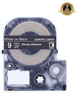 Fita Compatível Epson LK-3BWV Preta Letra Branca 9mm