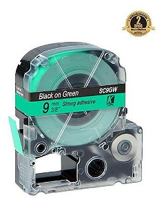 Fita Compatível Epson LK-3GBP Verde Letra Preta 9mm