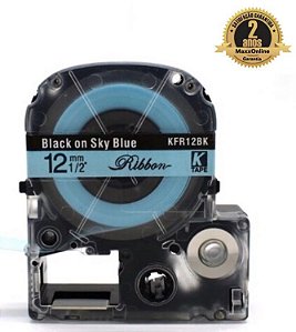 Fita Cetim Compatível Epson KFR12BK Céu Azul Letra Preta 12mm