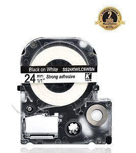 Fita Compatível Epson LK-6WBN Branca Letra Preta 24mm