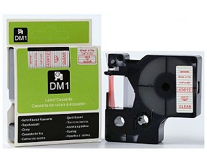 Fita Compatível Dymo D1 43612 Incolor Letra Vermelha 6mm