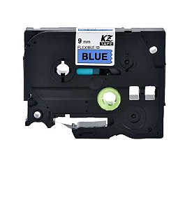 Fita Flexível Compatível Brother Tz Tze FX521 Azul Letra Preta 9mm