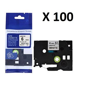 Kit 100 Fitas Compatível Brother Tze-211 Branca 6mm