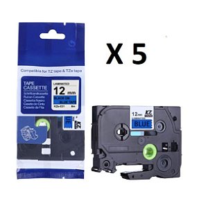 Kit 5 Fitas Compatível Brother Tze-531 Azul Letra Preta 12mm