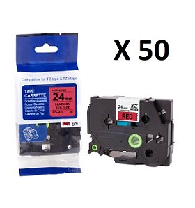 Kit 50 Fitas Compatível Brother Tze-451 Vermelha Letra Preta 24mm