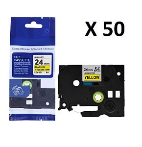 Kit 50 Fitas Compatível Brother Tze-651 Amarela Letra Preta 24mm