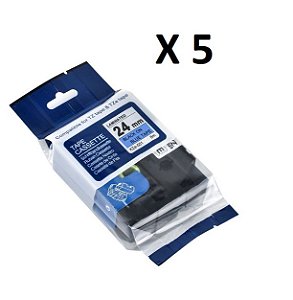 Kit 5 Fitas Compatível Brother Tze-551 Azul Letra Preta 24mm