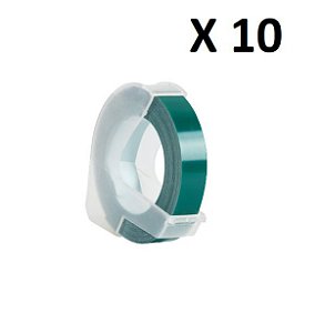 Kit 10 Fitas Vinil Compatível Dymo Manual 3DLG25 Verde Lago 9mm
