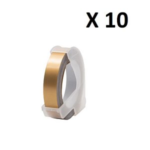 Kit 10 Fitas Vinil Compatível Dymo 3DCG25 Champagne 9mm