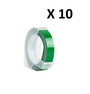 Kit 10 Fitas Vinil Compatível Dymo Manual 3D725 Verde 9mm