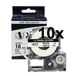 Kit 10 Fitas Compatível Epson LC5WBN Branca Letra Preta 18mm