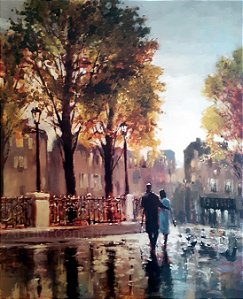 Gravura Casal Coleção Boulevard Walk 41 x 50 cm