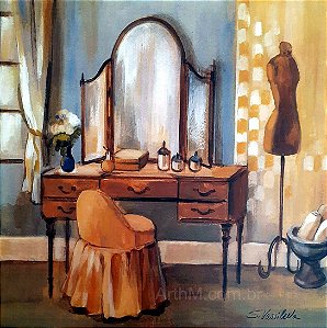 Gravura Banheiro Toalete Estilo Francês 25 x 25 cm